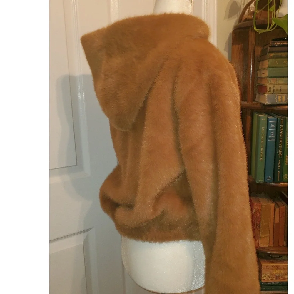 Wonder Nation Girls Faux Fur Hooded Bomber Jacket Brown XL 14-16 Plus HQ0183388P
